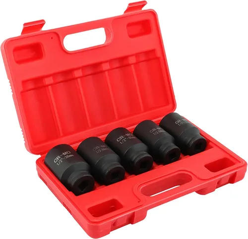 Vista 11 de Juego de dados de eje de impacto profundo de 9 piezas, 1/2 pulgada, 6 puntos Cr-V Spindle Joint High Torque Wheel Nut Sockets Fit For Most Cars