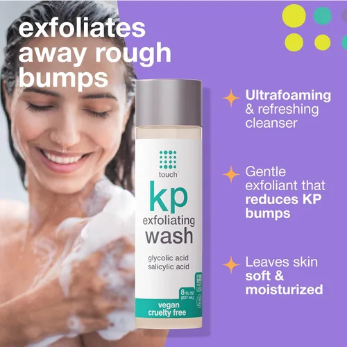 Vista 2 de TOUCH Keratosis Pilaris Exfoliating Body Wash Cleanser - Gel de baño KP con 15% de ácido glicólico, aloe vera y ácido hialurónico, 8 onzas