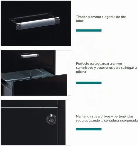 Vista 7 de Scranton & Co Archivador de metal moderno de 27.32 pulgadas de alto x 18 pulgadas de profundidad, con 3 cajones, con cajón para lápices, lados Negro