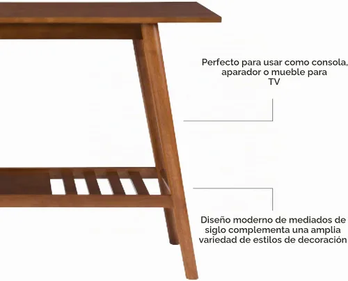 Vista 5 de Linon Melissa Mid-Century - Mesa consola moderna de nogal