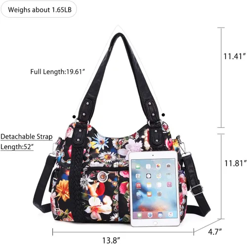 Vista 102 de Angel Barcelo - Bolsa de hombro amplia para mujer, diseño Hobo, cuero lavado
