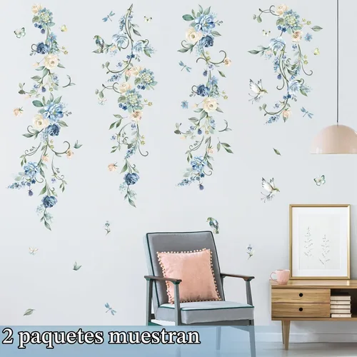 Vista 4 de wondever Calcomanías de pared de flores azules, calcomanías de pared
