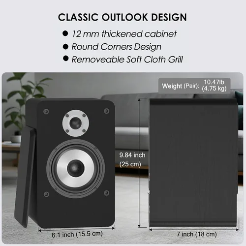 Vista 6 de LONPOO Altavoces de estantería alimentados para tocadiscos, monitores de campo cercano activos Bluetooth de 2.0 canales con tweeter de cúpula
