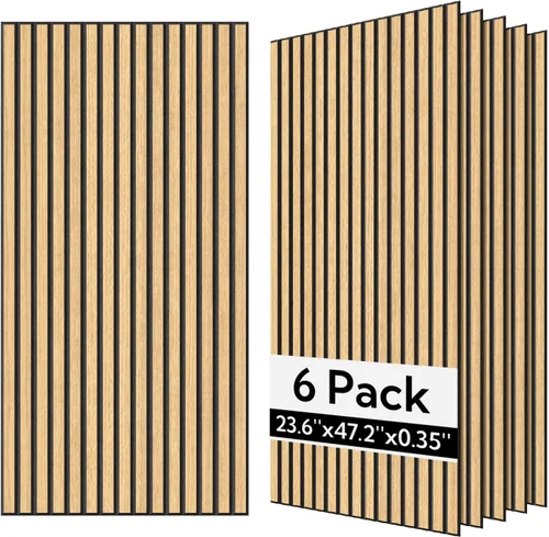 Vista 14 de Olanglab Paneles de pared acústicos de chapa de madera, paquete de 6, paneles de pared absorbentes de sonido de 23.6 x 47.2 pulgadas para decoración