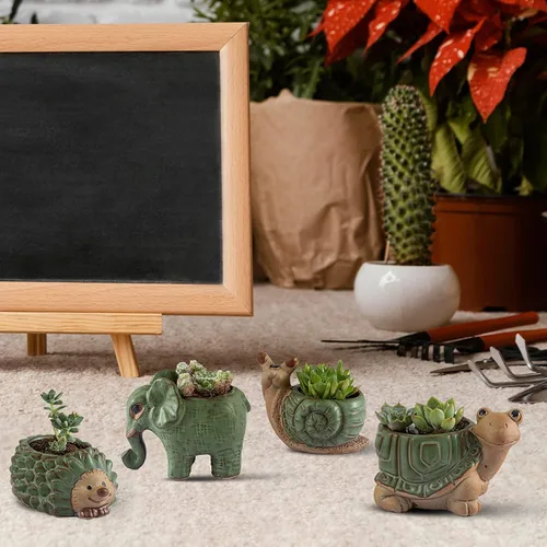 Vista 5 de Macetas pequeñas para suculentas con drenaje, maceta de cerámica para interiores y exteriores, bonitas macetas pequeñas de cactus/bonsái