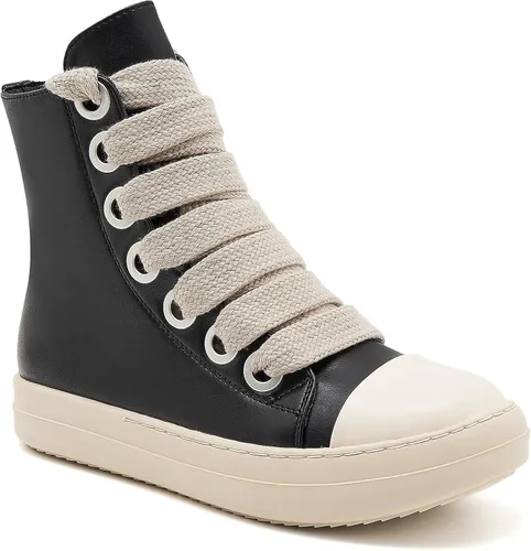 Vista 6 de AmoreParis Tenis altos para mujer, con cordones, cómodos, con cremallera, plataforma