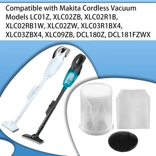 Vista 2 de Filtros compatibles con aspiradoras inalámbricas Makita LC01Z, XLC02ZB, XLC02R1B, XLC02RB1W, XLC02ZW, XLC03R1BX4, XLC03ZBX4, XLC09ZB, DCL180Z