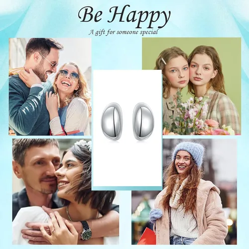 Vista 7 de Aretes de plata de ley S925 en forma de C, aretes de aro de cúpula gruesa para mujer, regalos de joyería