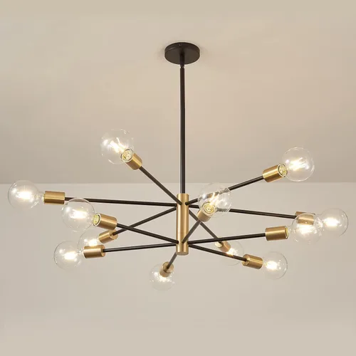 Vista 10 de Candelabro Sputnik MOUFIER, lámpara de techo en negro y dorado, altura ajustable, E27, iluminación moderna de techo, lámpara para sala de estar, 5