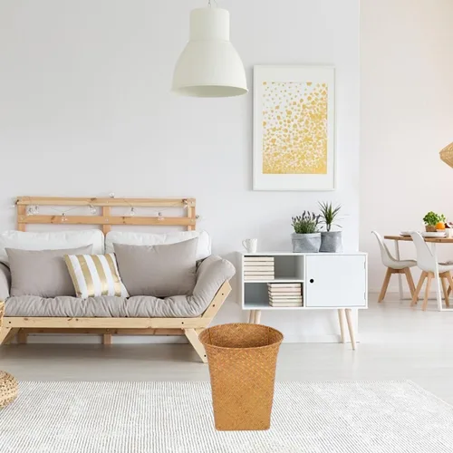 Vista 4 de Alipis Cesta decorativa de almacenamiento tejida con paja de 11.14 pulgadas, organizador multiusos de papel usado para baño, dormitorio, cocina