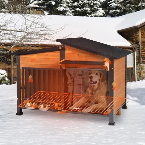 Vista 9 de Casa grande con calefacción para perros al aire libre con calentador seguro y forro térmico, perrera aislada para perros interiores resistente a