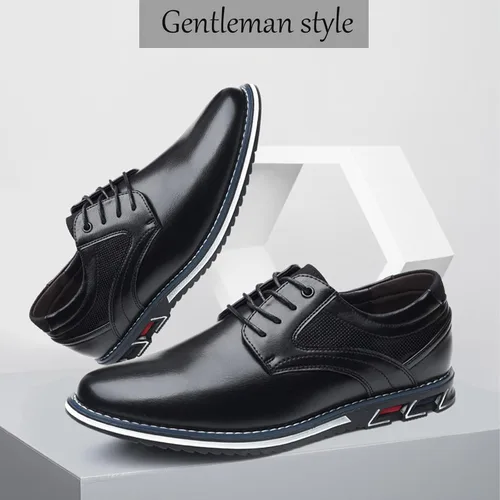 Vista 3 de Zapatos Oxford planos de cuero para hombre, zapatos casuales con cordones, zapatos de moda para caminar, negocios, oficina, fiesta, mocasines cómodos
