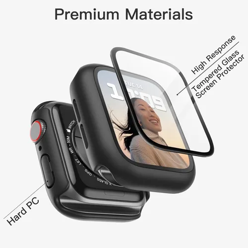 Vista 3 de JETech Funda para Apple Watch SE 3/2/1, Series 6/5/4 de 1.575 in, color negro con protector de pantalla, vidrio templado incorporado, alta