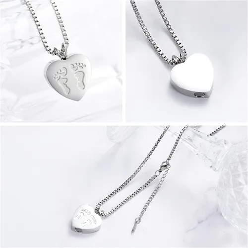 Vista 3 de XSMZB Always In My Heart - Collar con colgante de urna de recuerdo de cenizas con pies de bebé, urna de cremación, joyería conmemorativa