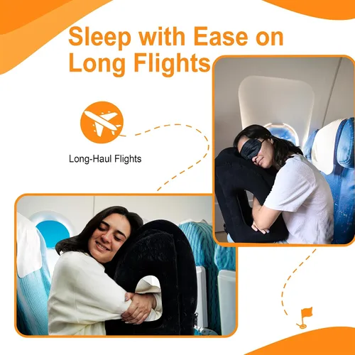 Vista 2 de Skyrest® Almohada inflable de viaje para autobuses, soporte cómodo para la cabeza, almohada de aire para dormir para evitar dolor de cuello, lumbar