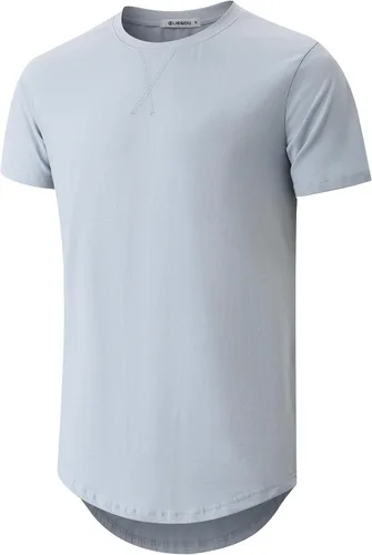 Vista 21 de KLIEGOU Camiseta larga 100% algodón para hombre, preencogida, suave 66 Gris Azul