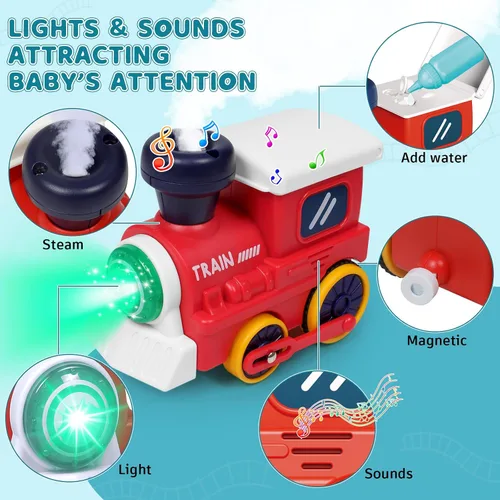 Vista 4 de Juego de Tren Eléctrico para Niños Pequeños de 3-5 4-8 con Pistas de Tren, Luces, Señal de Vapor, Música Realista, Sonido, Conexión Magnética