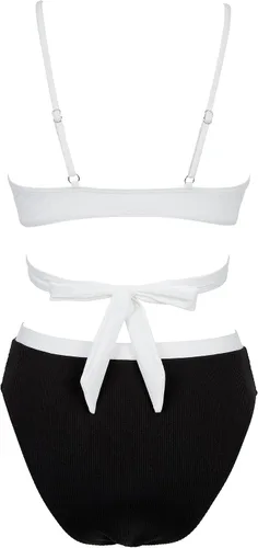 Vista 2 de MOOSLOVER Conjunto de bikini cruzado acanalado para mujer, traje de baño de dos piezas de cintura alta