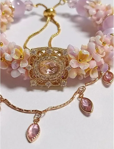 Vista 6 de Pulsera de la suerte de circonita con cuentas de cristal rojo y blanco morado para mujer Cadena de aleación ajustable de 7.9-11.8 in, lista
