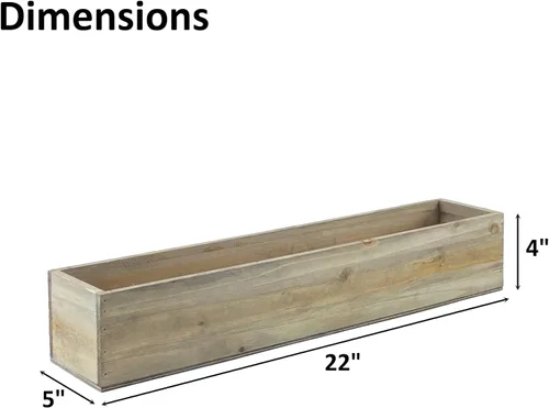 Vista 2 de CYS EXCEL Maceta rectangular de madera con forro de plástico extraíble (H: 4 pulgadas de apertura: 22 x 5 pulgadas), maceta rectangular de madera