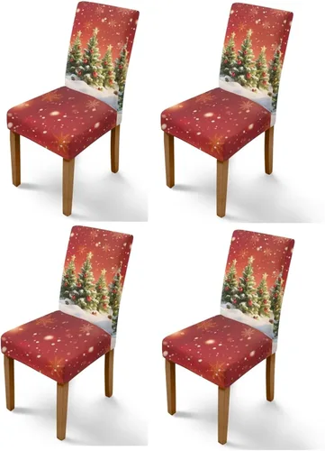 Vista 38 de Rnyleeg Fundas navideñas para sillas de comedor, fundas de asiento de comedor con estampado de campanas brillantes, juego de 1 funda suave y lavable
