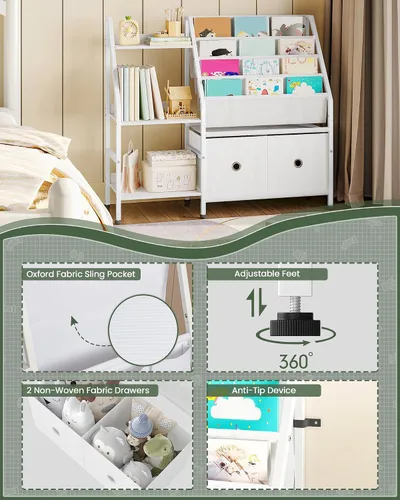 Vista 6 de CHOEZON Estantería infantil de 39.4 pulgadas, estante para libros para habitación de niños, estantería con estante de almacenamiento de juguetes