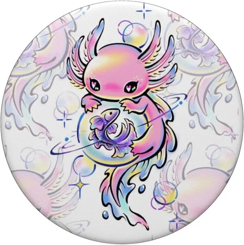 Vista 3 de Lindo kawaii ajolote púrpura mágico cristales PopSockets intercambiables PopGrip
