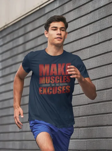 Vista 8 de Make Muscles Not Excuses Fitness for Men - Camiseta de gimnasio novedosa de material suave - Gráfico de gimnasio de entrenamiento - Amantes