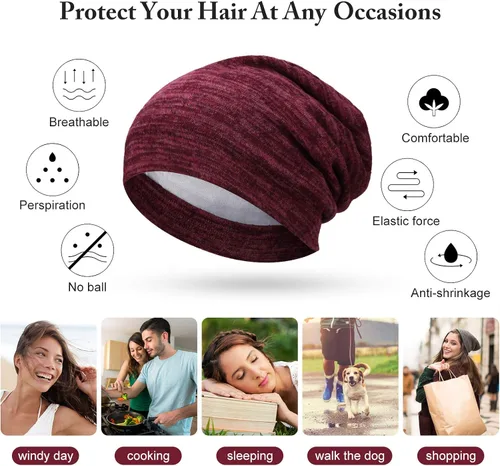 Vista 3 de Gorro de dormir con forro de satén, 4 piezas, gorro holgado para mujer