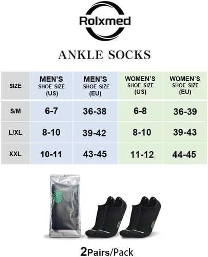 Vista 2 de Rolxmed Calcetines tobilleros deportivos de moda invisibles para entrenamiento, correr, ejercicio, rutina, mujeres y hombres (2 pares)