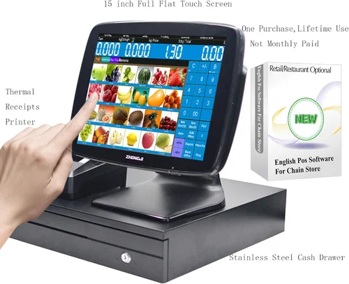 Vista 2 de Caja registradora táctil A3 para pequeñas empresas con MSJ POS-Software+Impresora térmica de recibos+Cajón de efectivo SET03