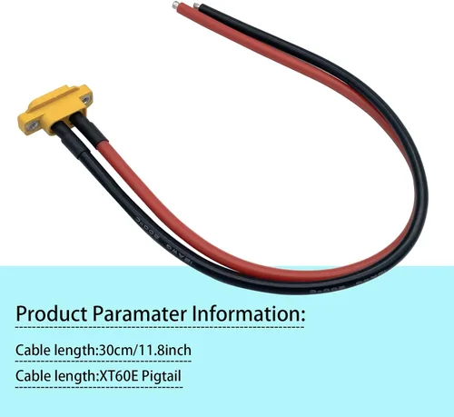 Vista 5 de 2 unidades Amass XT60E-M - Conector de batería macho montable, conector de montaje en panel XT60 con cable de 11.8 in para batería RC Lipo FPV