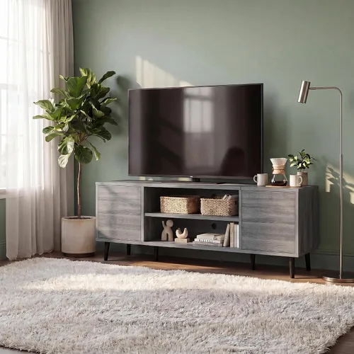 Vista 7 de JUMMICO Soporte de TV moderno Mid-Century con almacenamiento, 50 pulgadas Gris