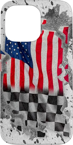 Vista 21 de Funda para iPhone 16 Car Racing Bandera Americana Pit Crew
