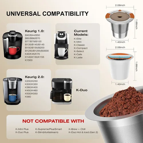 Vista 7 de Cápsulas de café reutilizables K Cups para cafetera Keurig 1.0 y 2.0, filtro de café de acero inoxidable (paquete de 4)