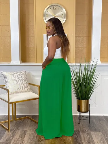 Vista 5 de Miiyana Pantalones holgados para mujer, estilo casual, cintura alta, pierna ancha, palazzo, pantalones con bolsillo, talla grande