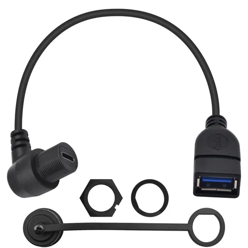 Vista 8 de Duttek Cable USB tipo C a USB3.0 impermeable para panel de carga, USB 3.0 hembra a tipo C 3.0 hembra para montaje en automóvil, tablero