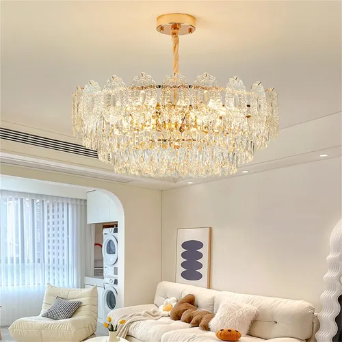 Vista 2 de Modern Gold Chandeliers Lighting, Creative Cloud Glass Pendant Ceiling Fixture Lamp, D55cm Round Crystal Glass Chandelier, 9-Light, Applicable to