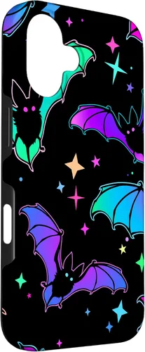 Vista 3 de iPhone 16 Gótico Bat Halloween Patrón Spooky Bats Lover Regalo en funda negra