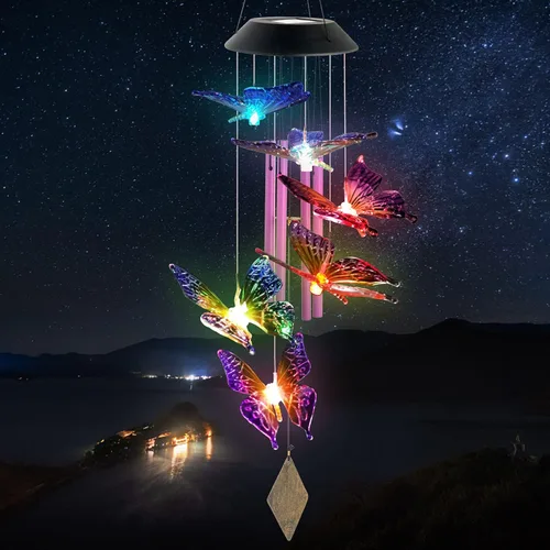 Vista 3 de Campanillas de viento solares de mariposas, nuevo regalo para todas las mamás/papás/mujeres/abuelas/hijas/tías/amigas/esposas y hermanas. Decoración