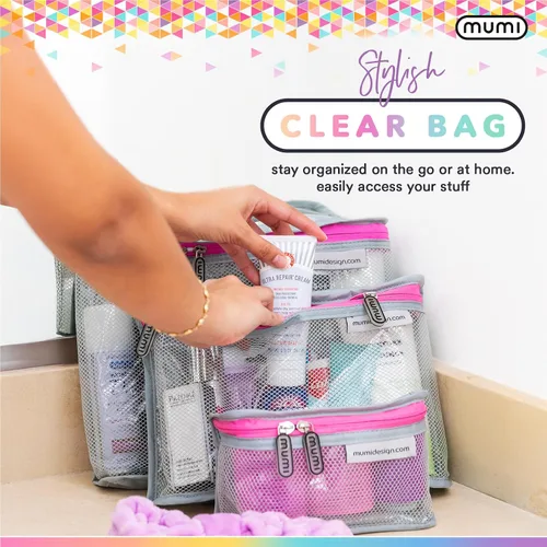 Vista 5 de MUMI Juego de 3 neceseres de viaje – Bolsas de aseo resistentes al agua para mujeres y hombres – Bolsas transparentes para artículos de tocador