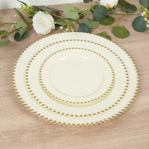 Vista 17 de Efavormart - Paquete de 10 platos de postre de plástico transparente rubor con borde de cuentas, platos redondos desechables para ensalada, 8