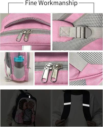 Vista 8 de MZNSDC Conjunto de mochila afroamericana para niña negra, bolsa escolar Afro Girl, caja de almuerzo, estuche de lápices rosa para niñas-F