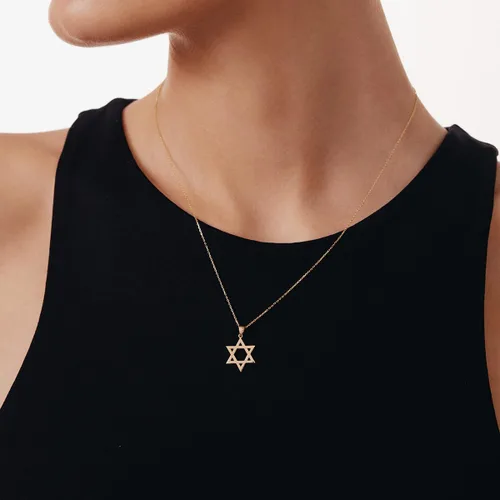Vista 4 de Collar de estrella de David de oro macizo de 14 quilates para mujer, collar con colgante de protección, joyería de estrella delicada, regalos