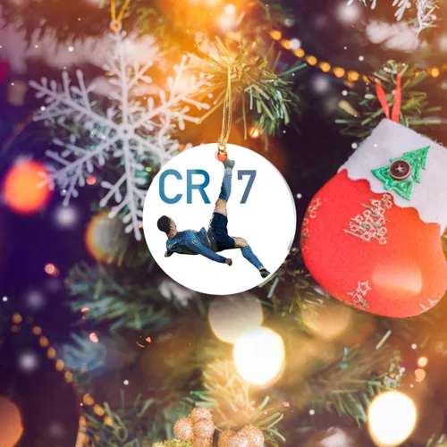 Vista 2 de Adornos de árbol de Navidad Ronaldo acrílico de decoraciones Cristiano Navidad y decoración Cr7z adorno para vacaciones, fiestas, eventos