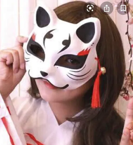 Vista 4 de happy happy Kitsune Fox Neko - Máscara de gato para disfraz de Navidad, para cosplay de animales y Kabuki