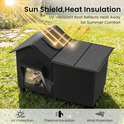 Vista 4 de Love's cabin Outdoor Cat House - Cama elevada resistente a la intemperie Negro