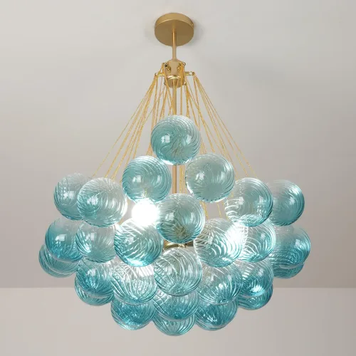 Vista 15 de Candelabro de cristal con forma de bola de burbujas, lámpara colgante moderna nórdica para comedor con pantalla de vidrio azul degradado, globos