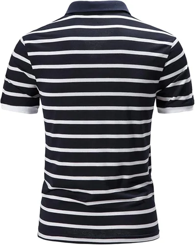 Vista 3 de Polo a rayas de moda para hombre, ajuste clásico, manga corta, atlético, casual, cuello