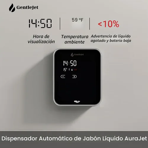 Vista 3 de GentleJet AuraJet - Dispensador automático de jabón líquido para montaje en pared, sensor sin contacto, pantalla LED, 5 niveles ajustables